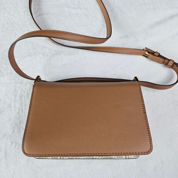 Anne Klein Classic Lion Logo Small Crossbody Bag Purse Tan Beige Gold Latch - Picture 3 of 12